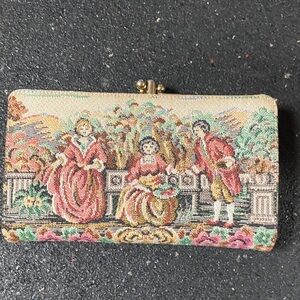 Vintage  Tapestry wallet/coin Purse with Gold Accents